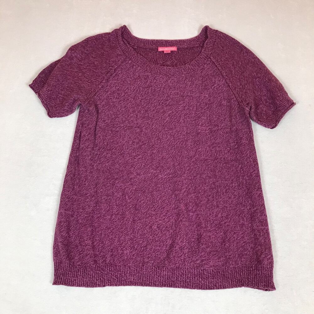 Woman Within Heathered Plum Magenta Short Sleeve Sweater Medium